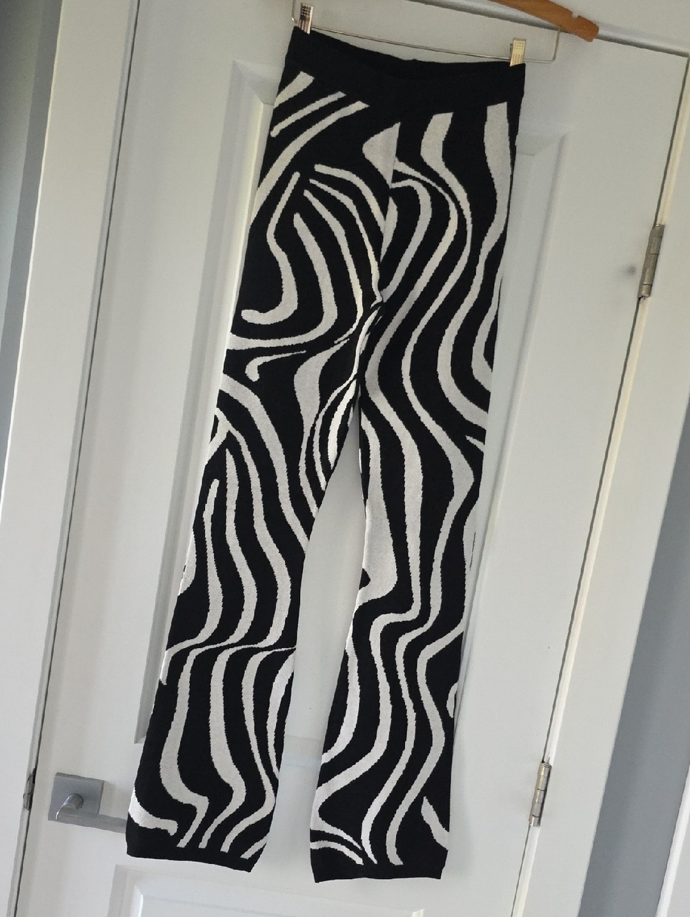 Bailey Rose Black & White Swirl Knit Flare Pants